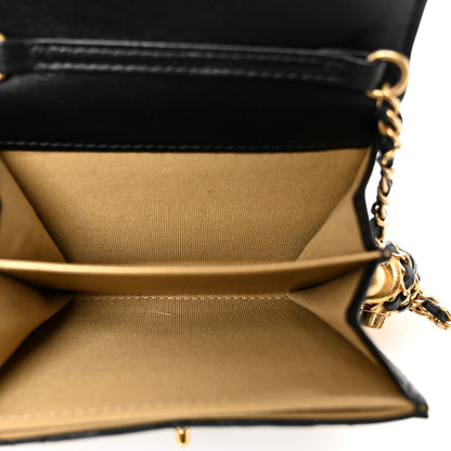 Chanel Lambskin Quilted Pearl Crush Card Holder With Chain Black 5 of 11