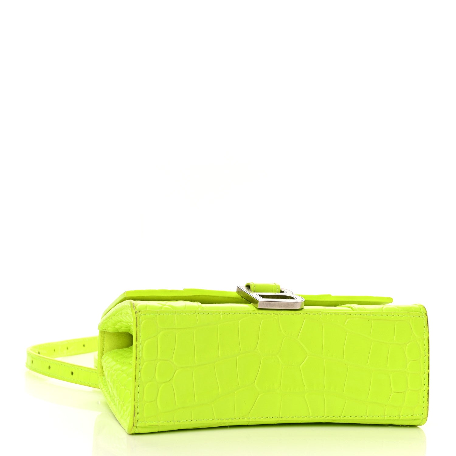 Balenciaga Shiny Calfskin Crocodile Embossed Hourglass Top Handle Bag XS Fluo Yellow 4 of 20