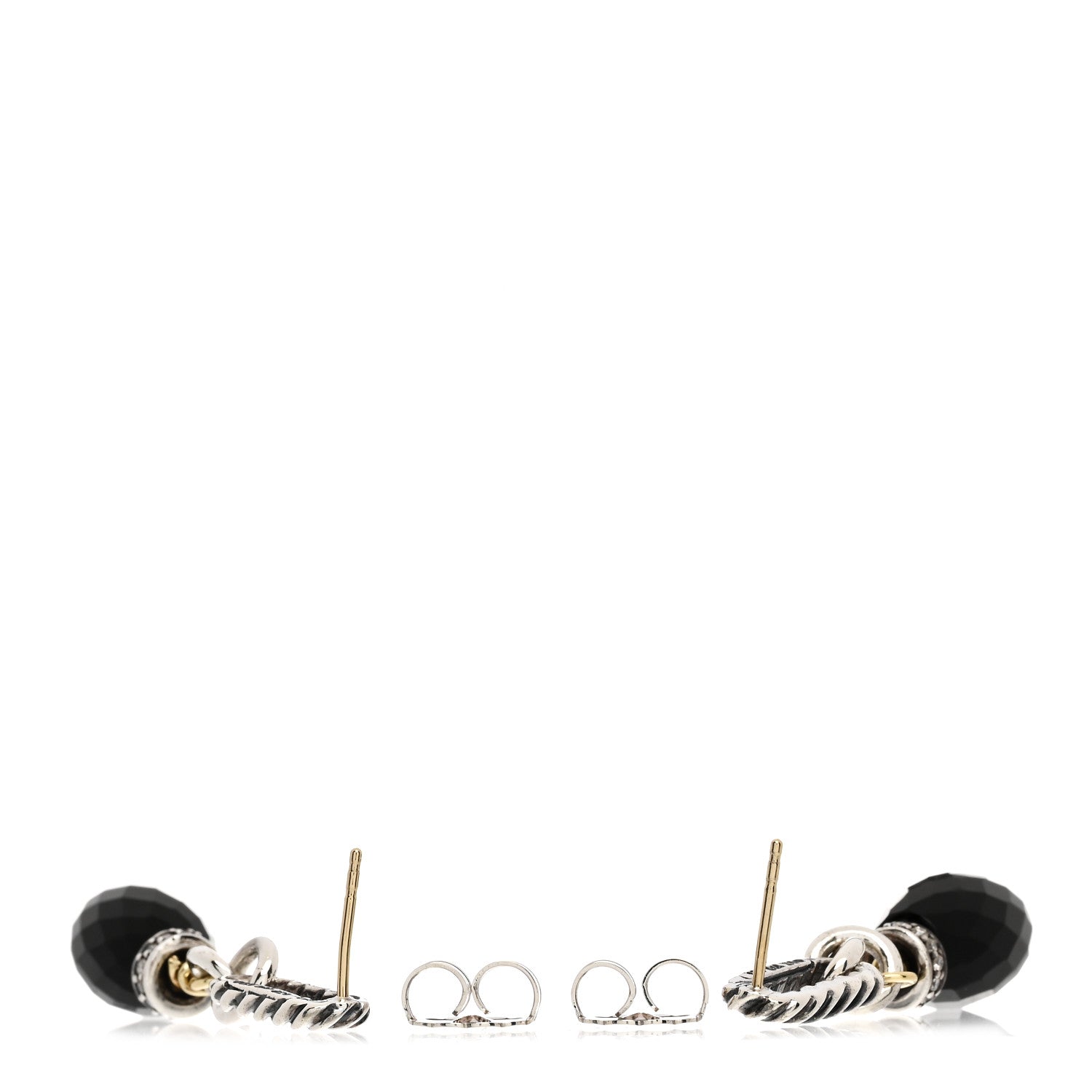 David Yurman Sterling Silver 18K Yellow Gold Diamond Onyx Figaro Drop Earrings 3 of 4