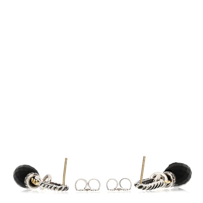 David Yurman Sterling Silver 18K Yellow Gold Diamond Onyx Figaro Drop Earrings 3 of 4