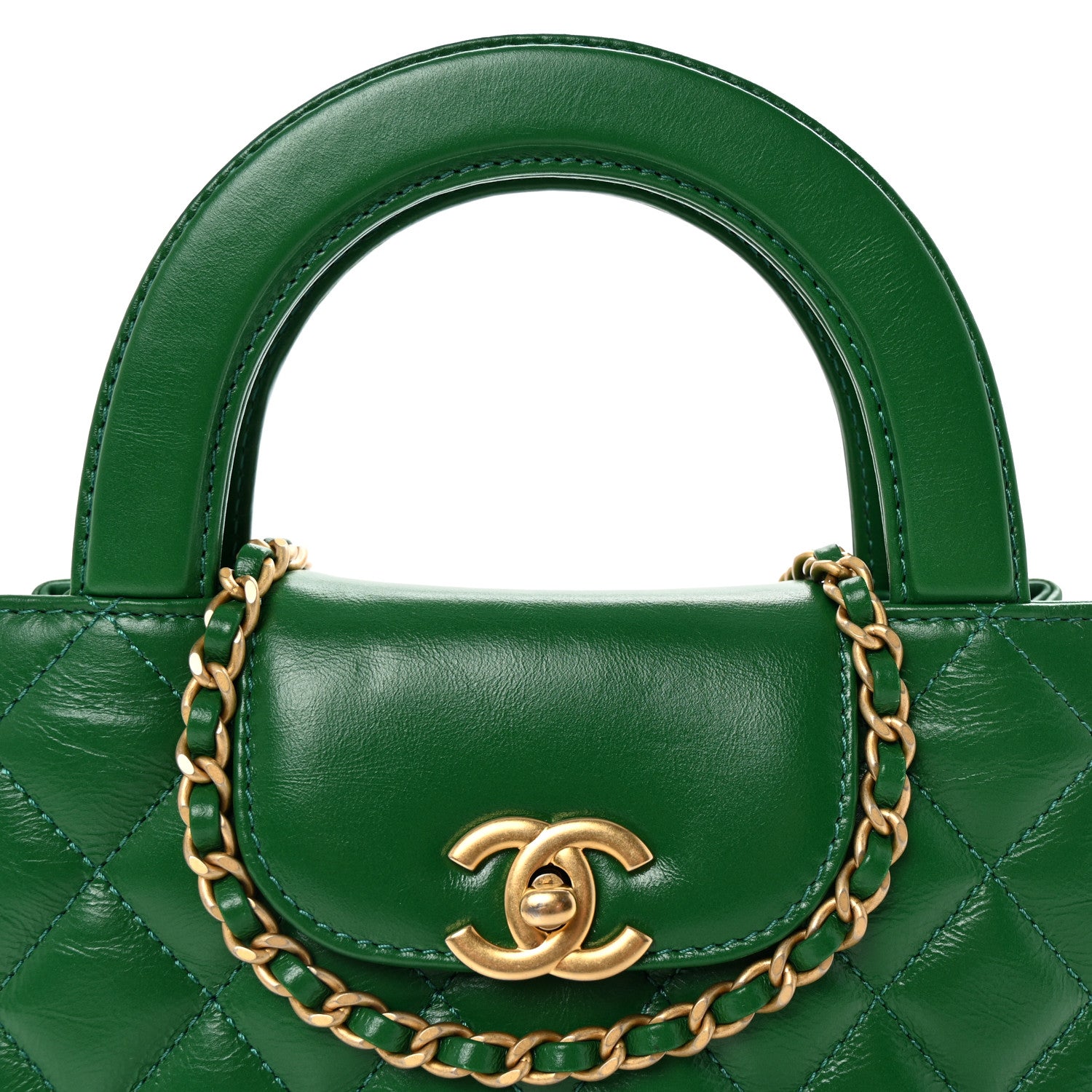 Chanel Shiny Aged Calfskin Quilted Nano Kelly Shopper Green 8 of 10