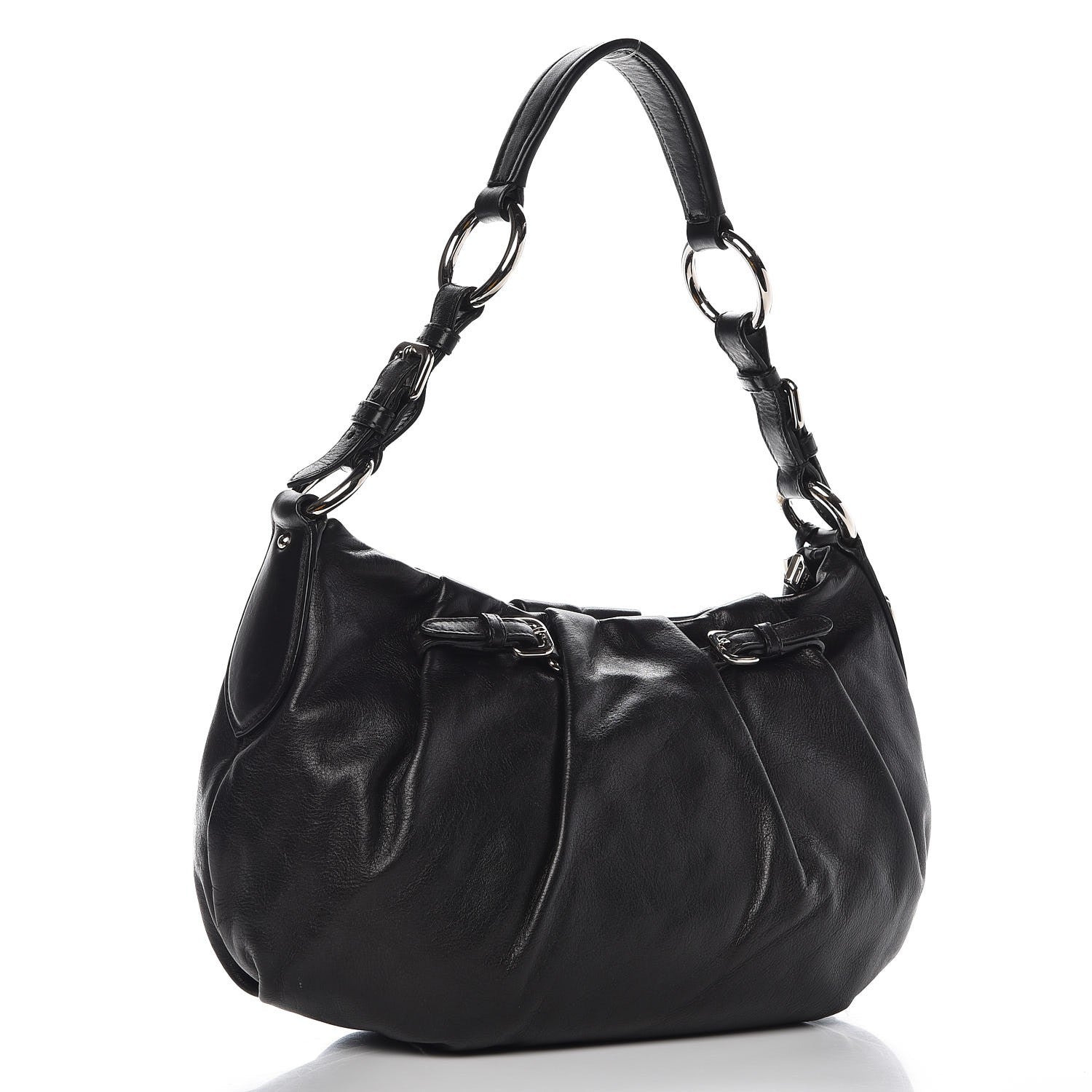 Prada Soft Calf Pleated Hobo Black 3 of 7