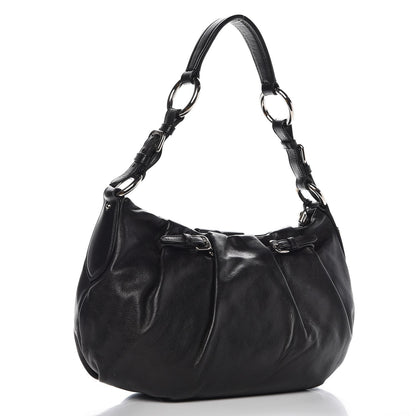 Prada Soft Calf Pleated Hobo Black 3 of 7