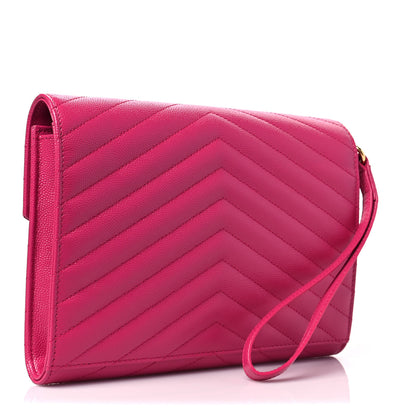 Saint Laurent Grain De Poudre Matelasse Chevron Monogram Envelope Clutch Fresh Fuxia 3 of 7