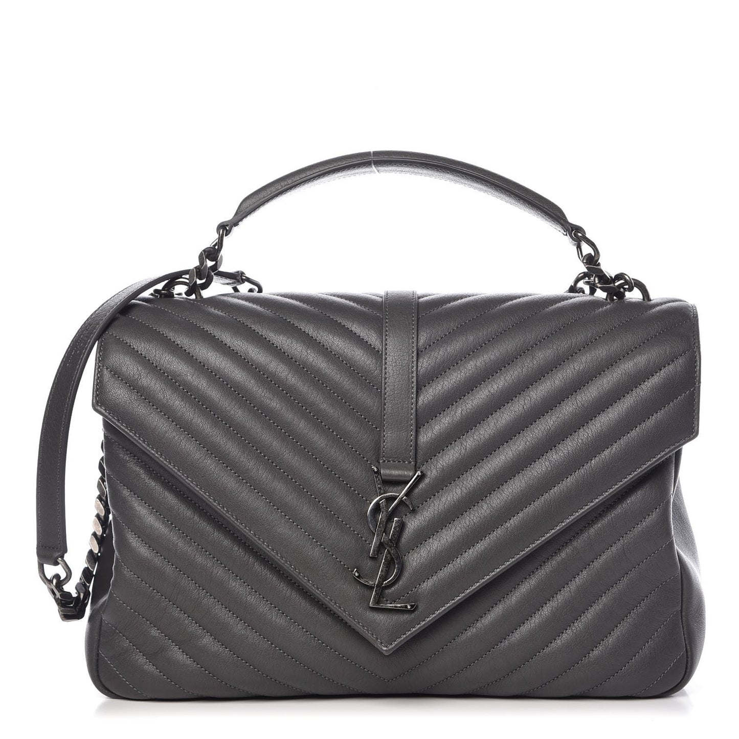 Sheepskin Matelasse Chevron Monogram Large College Satchel Dark Anthracite