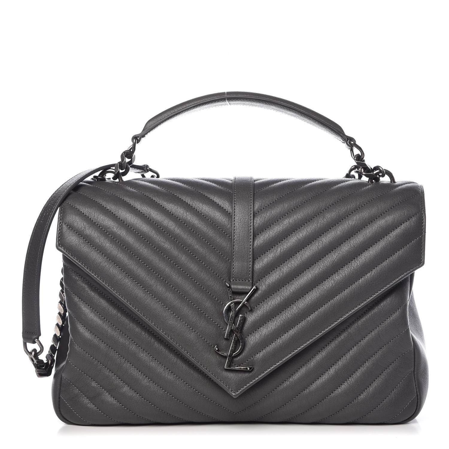 Saint Laurent Sheepskin Matelasse Chevron Monogram Large College Satchel Dark Anthracite 1 of 7