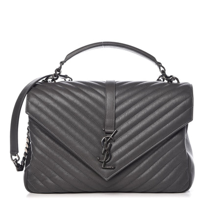 Saint Laurent Sheepskin Matelasse Chevron Monogram Large College Satchel Dark Anthracite 1 of 7