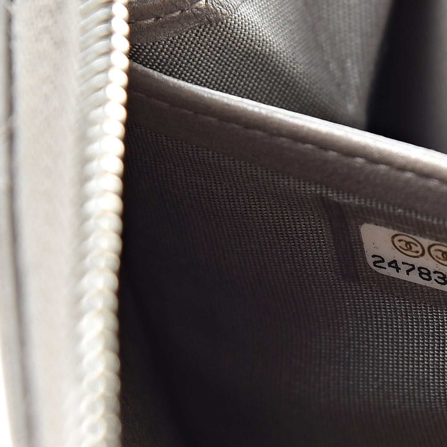 Calfskin Resin Stitched Zip Around Wallet Grey