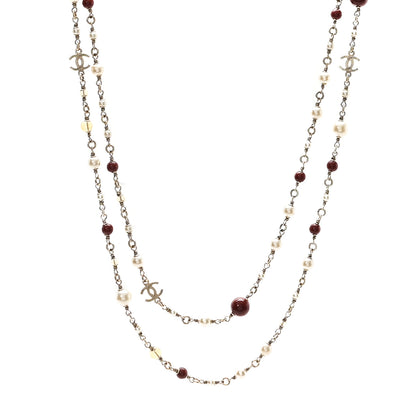 Chanel Pearl Bead Multi Strand CC Long Necklace Gold White Burgundy Yellow 1 of 5
