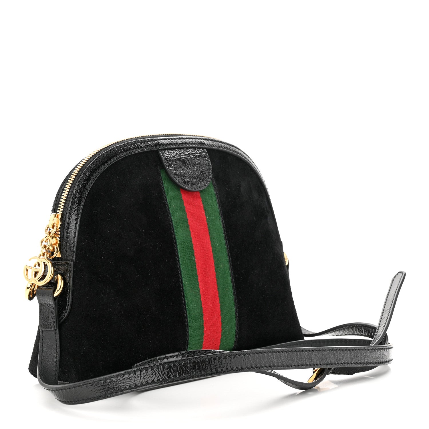 Gucci Suede Patent Web GG Small Ophidia Dome Shoulder Bag Black 3 of 12