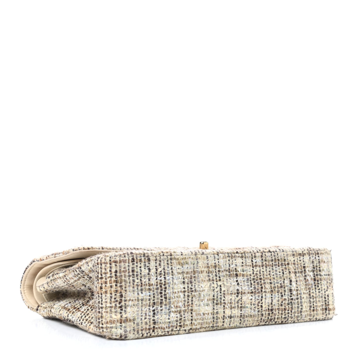 Tweed Quilted Medium Double Flap Beige Brown Multicolor