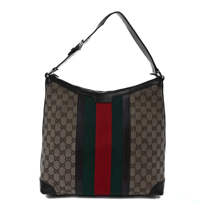 Gucci Monogram Vintage Web Medium Hobo Dark Brown 1 of 12