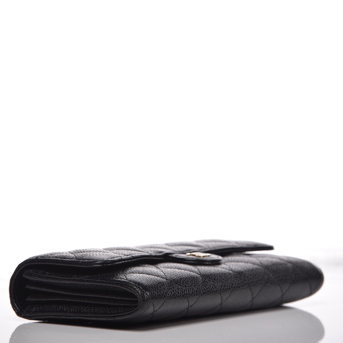 Caviar Quilted Large Gusset Flap Wallet Black