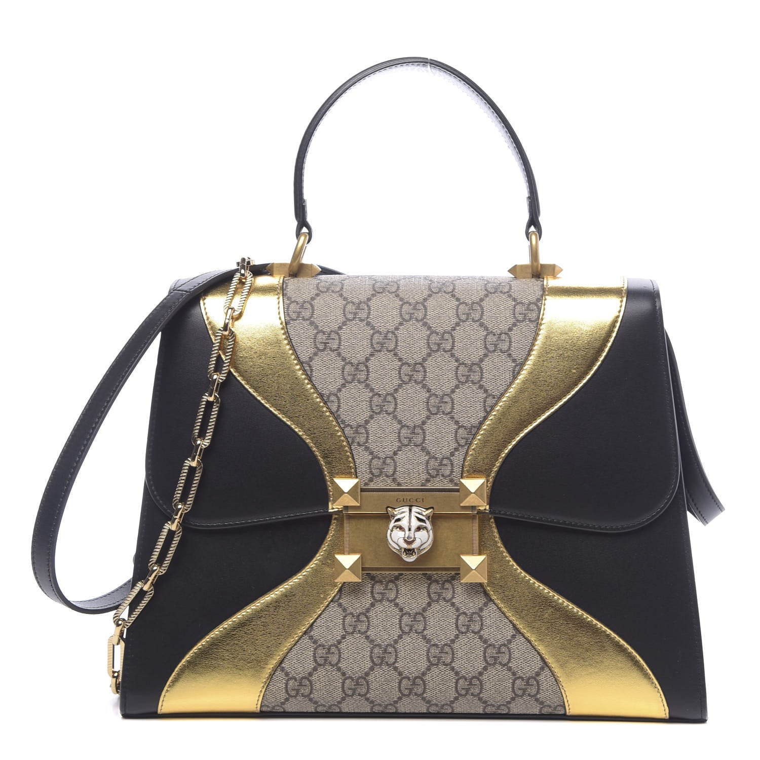 Gucci Nappa GG Supreme Monogram Medium Osiride Top Handle Bag Black Oro Vecchio Beige Ebony 1 of 10