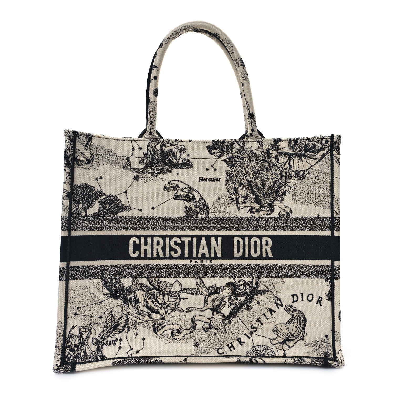 Christian Dior Canvas Embroidered Large Zodiac Toile De Jouy Book Tote Latte 1 of 10
