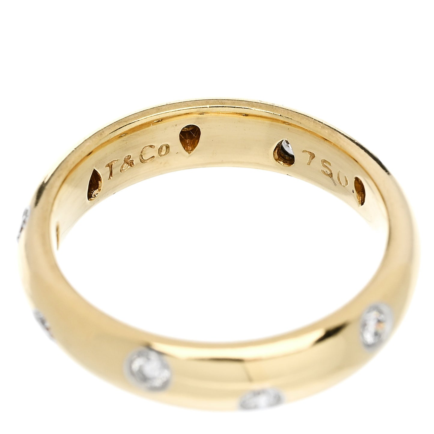 18K Yellow Gold Platinum Diamond 4mm Etoile Band Ring 48 4.5
