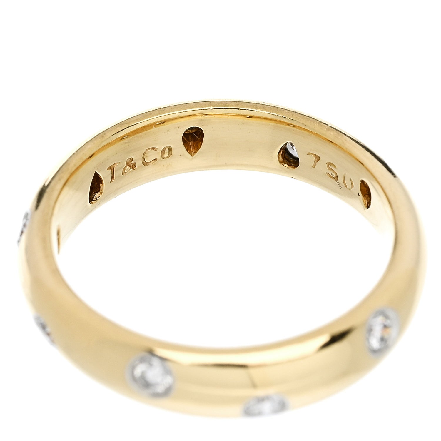 Tiffany 18K Yellow Gold Platinum Diamond 4mm Etoile Band Ring 48 4.5 4 of 6