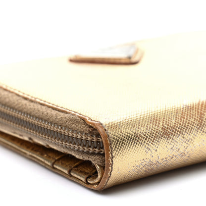 Prada Metallic Saffiano Compact Zip Around Wallet Gold 19 of 26