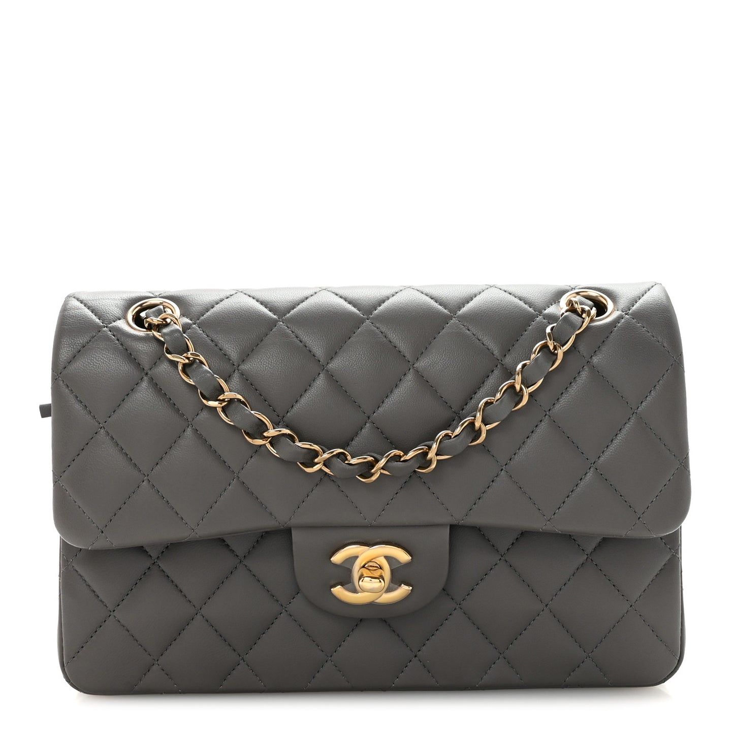 Lambskin Quilted Small Double Flap Grey