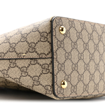 Gucci GG Supreme Monogram Medium Zippered Bucket Tote Beige Hibiscus Red New Rosette 9 of 14