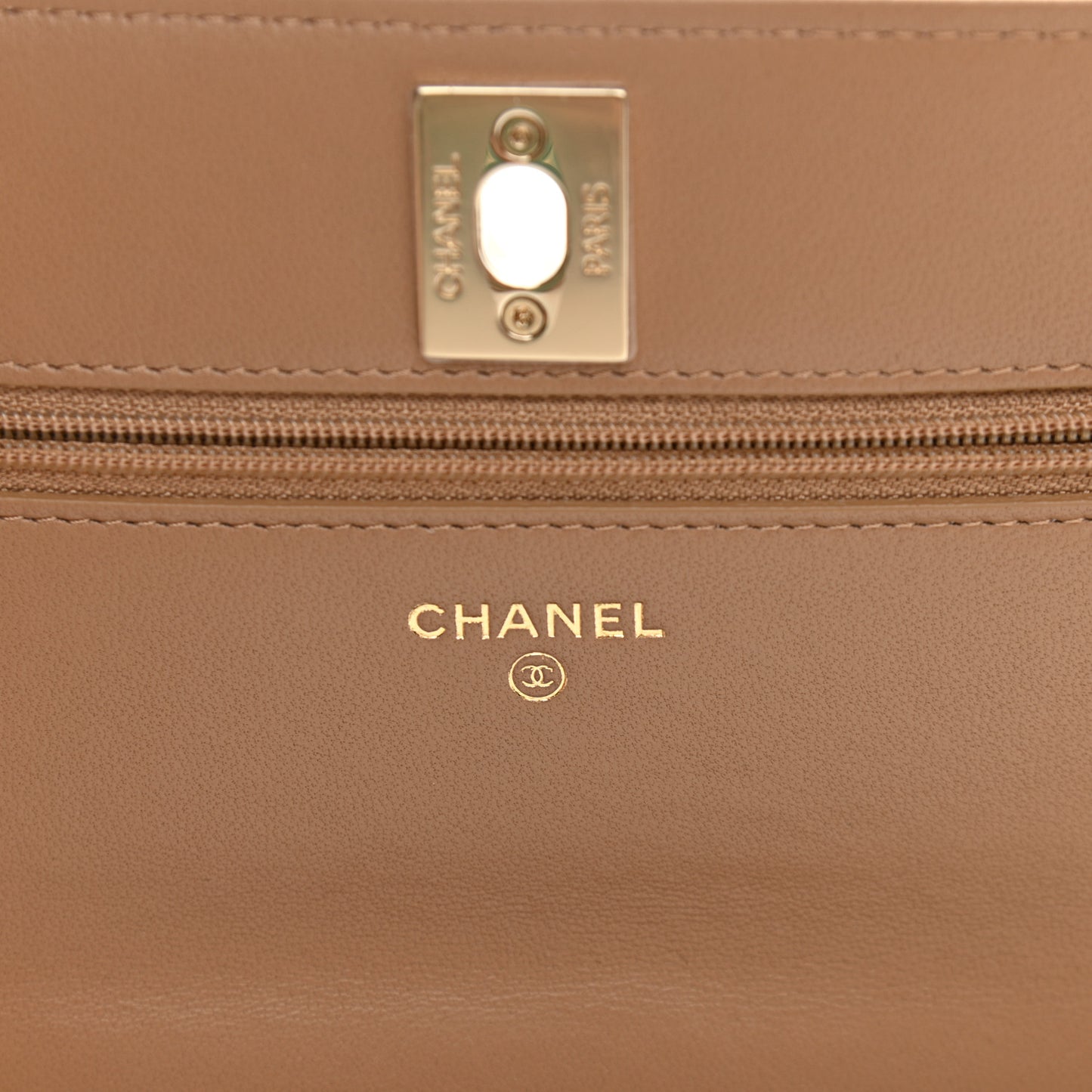 Lambskin Quilted Trendy CC Wallet On Chain WOC Beige
