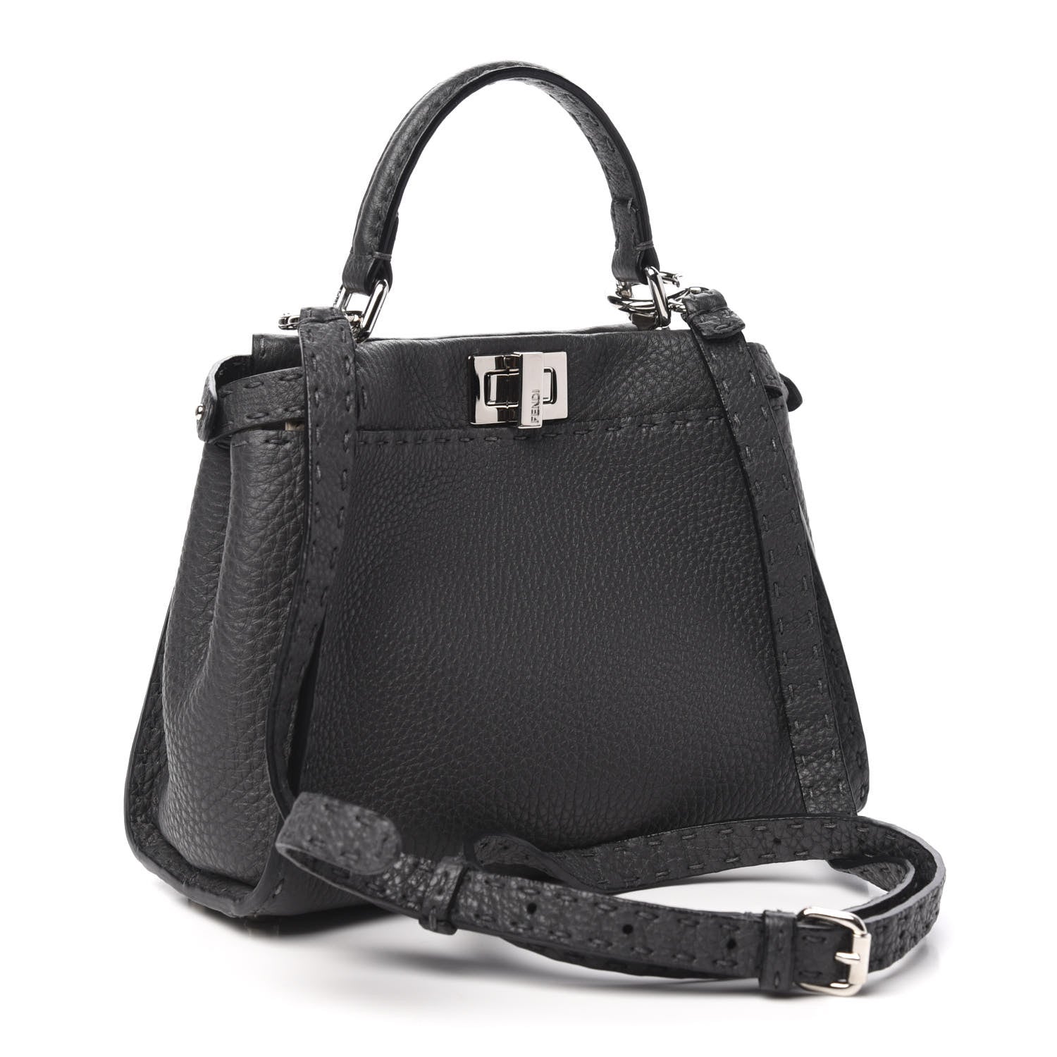 Fendi Cuoio Romano Selleria Bi-Color Mini Peekaboo Iconic Satchel Asfalto Latte 3 of 10