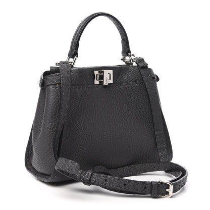 Fendi Cuoio Romano Selleria Bi-Color Mini Peekaboo Iconic Satchel Asfalto Latte 3 of 10