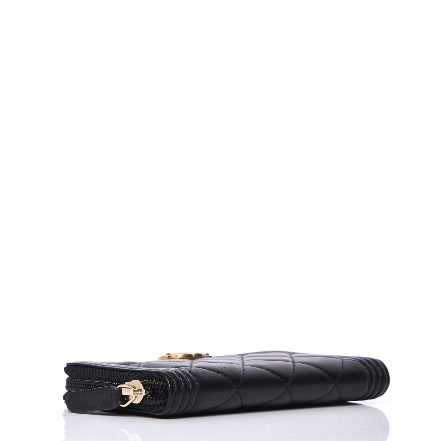 Lambskin Quilted Small Boy Zip Around Wallet Black