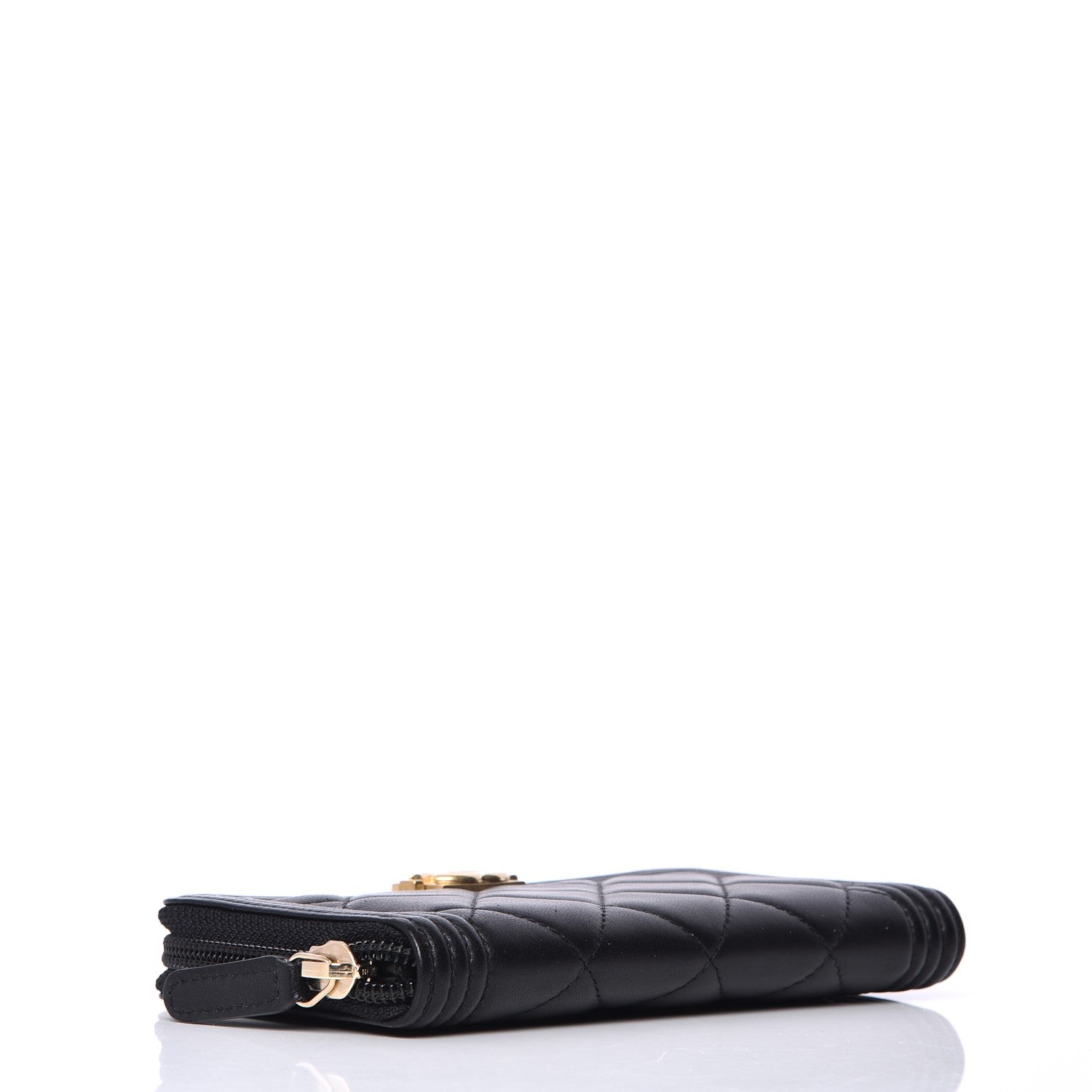 Chanel Lambskin Quilted Small Boy Zip Around Wallet Black 4 of 9
