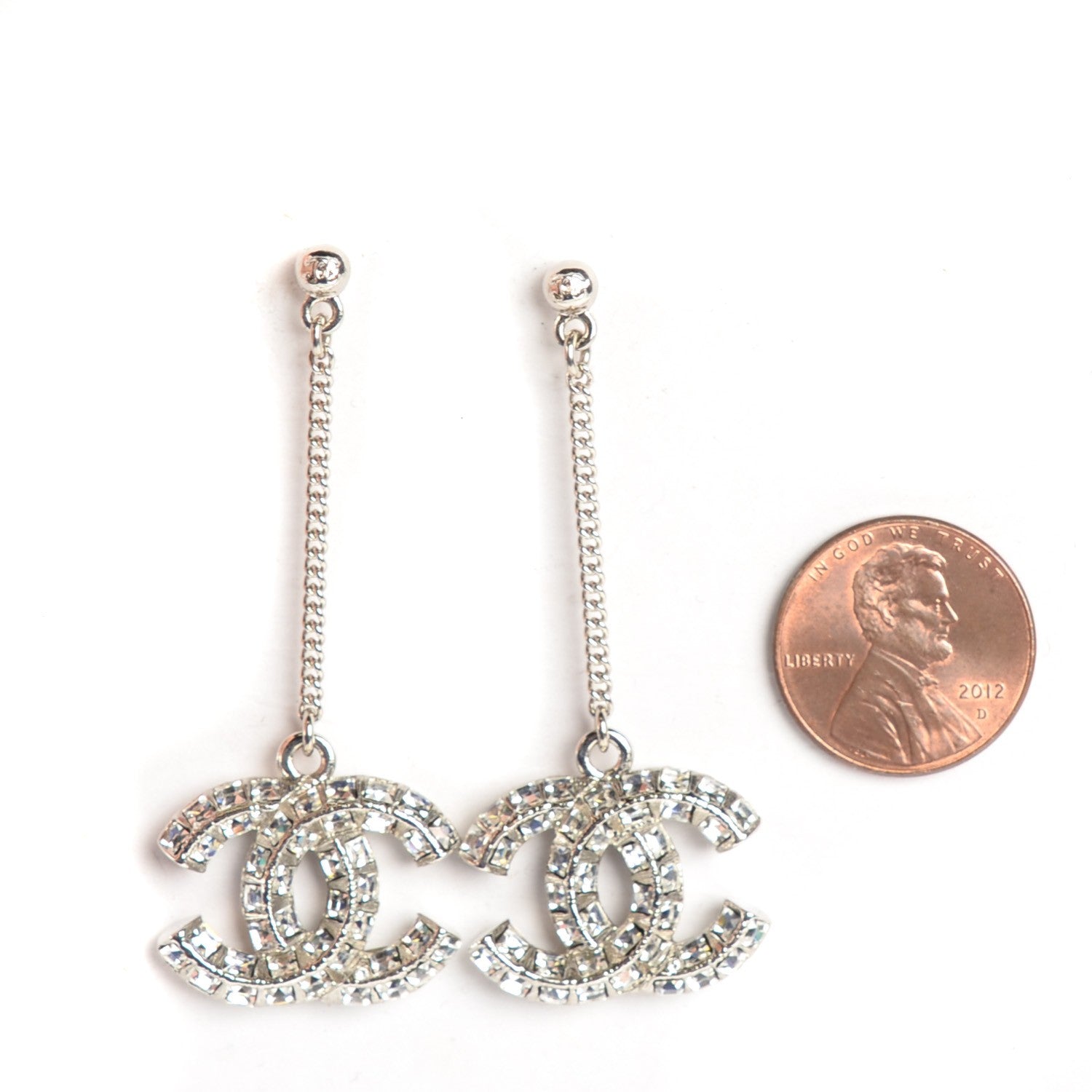 Chanel Baguette Crystal CC Dangle Earrings Silver 2 of 5