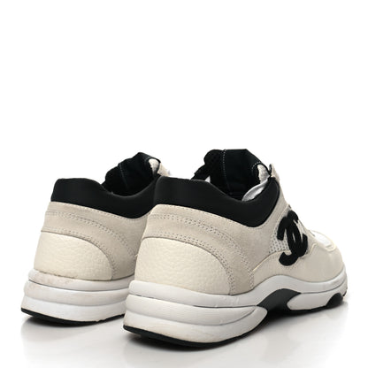 Chanel Mesh Suede Calfskin Grained Calfskin Womens CC Sneakers 39 White Black 4 of 8