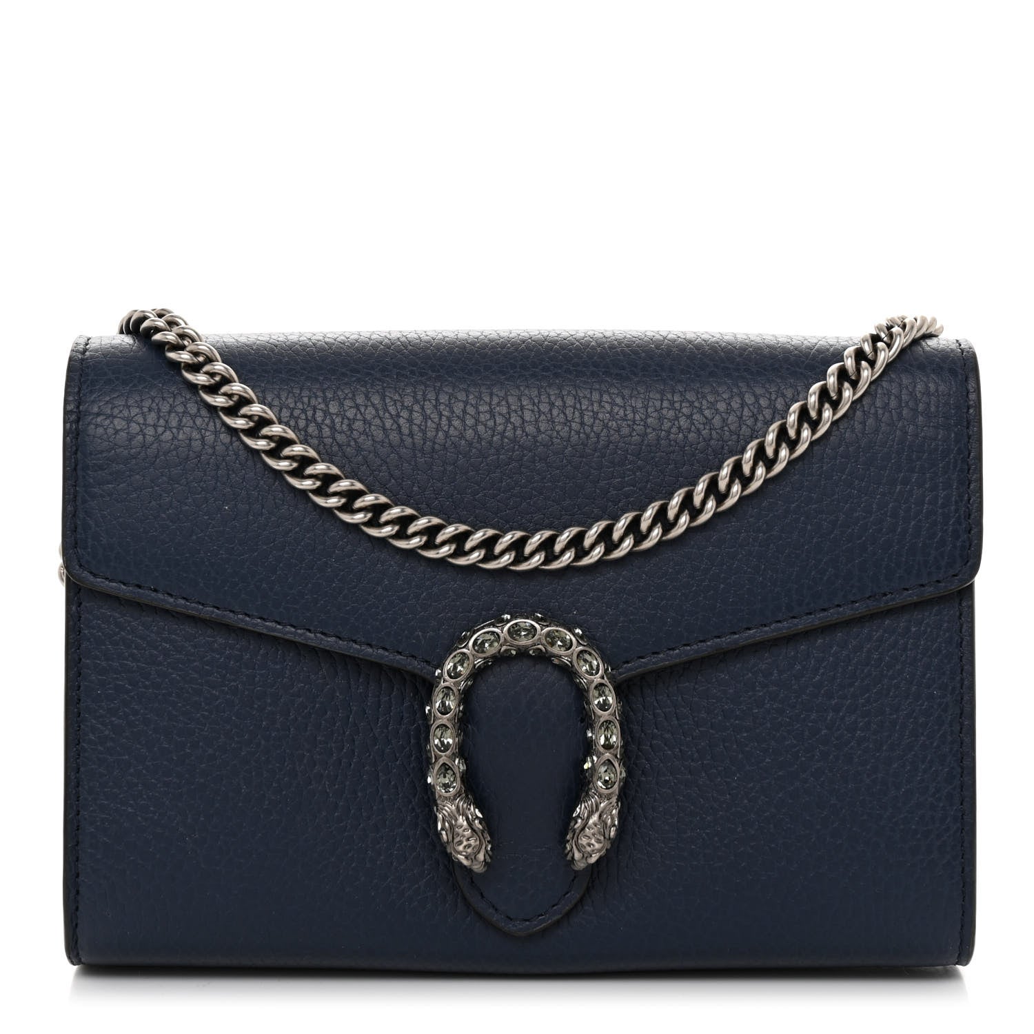 Gucci Dollar Calfskin Crystal Mini Dionysus Chain Wallet Blue Agata Black Diamond 1 of 10