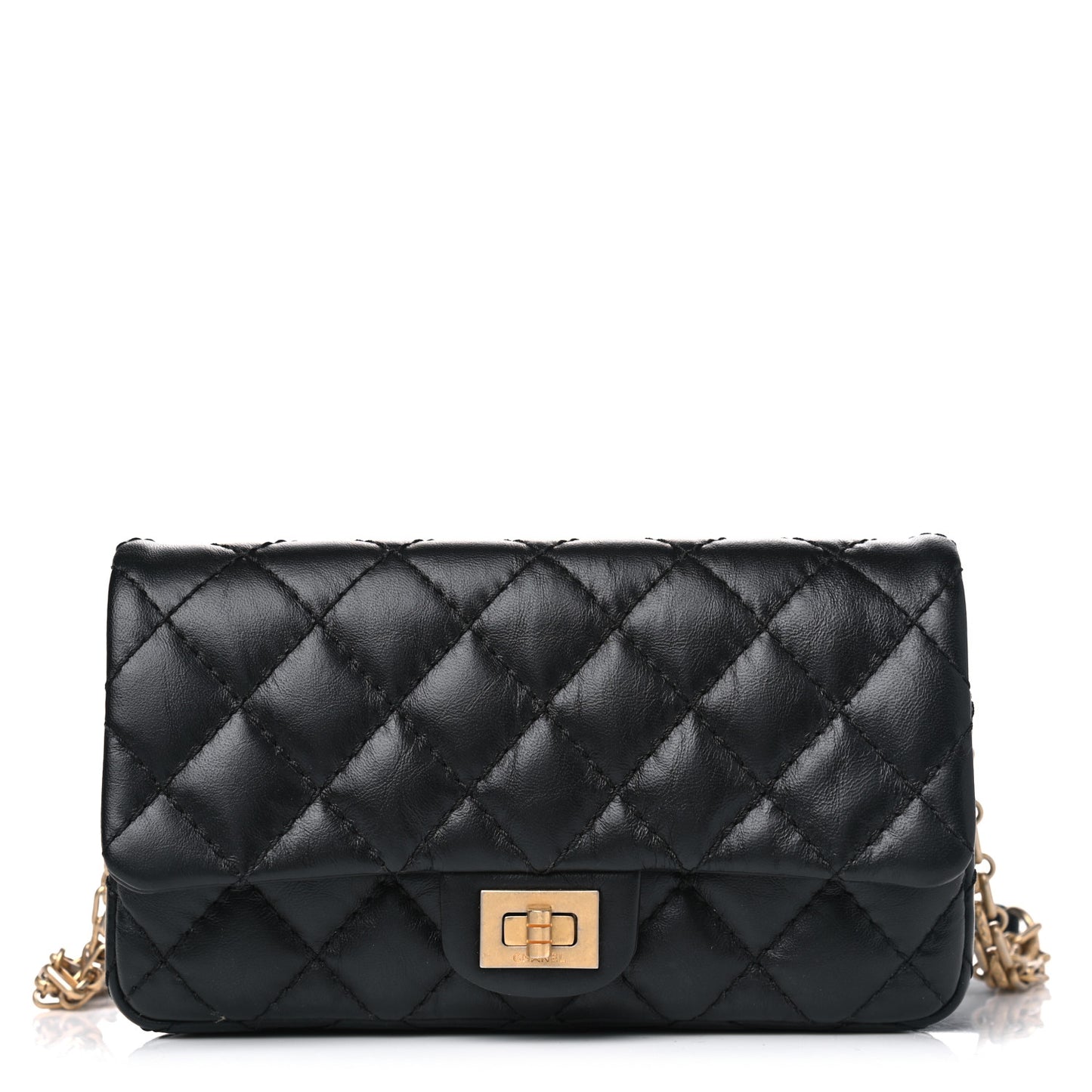 Aged Calfskin Quilted 2.55 Reissue Chain Waist Bag Black
