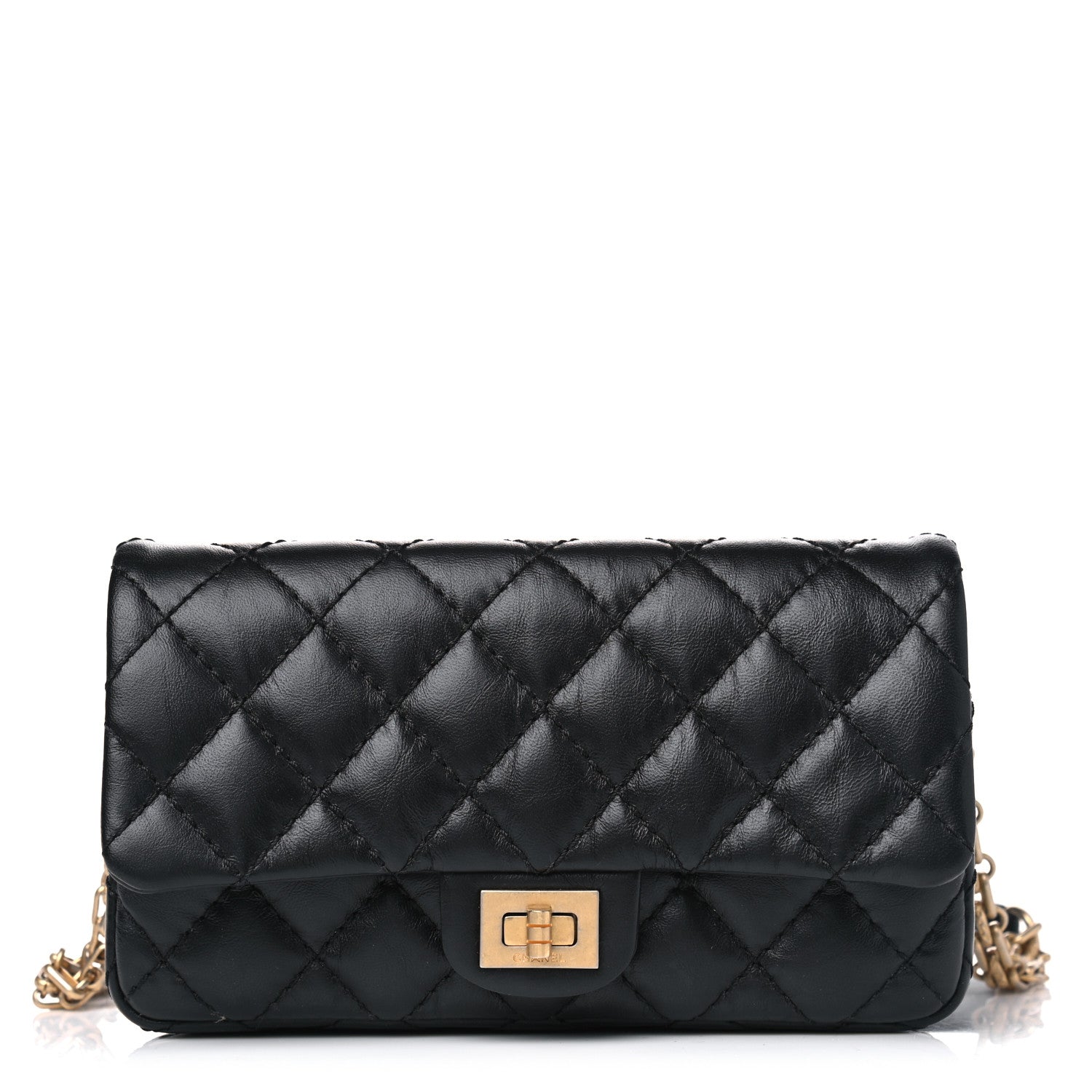 Chanel Aged Calfskin Quilted 2.55 Reissue Chain Waist Bag Black 1 of 4