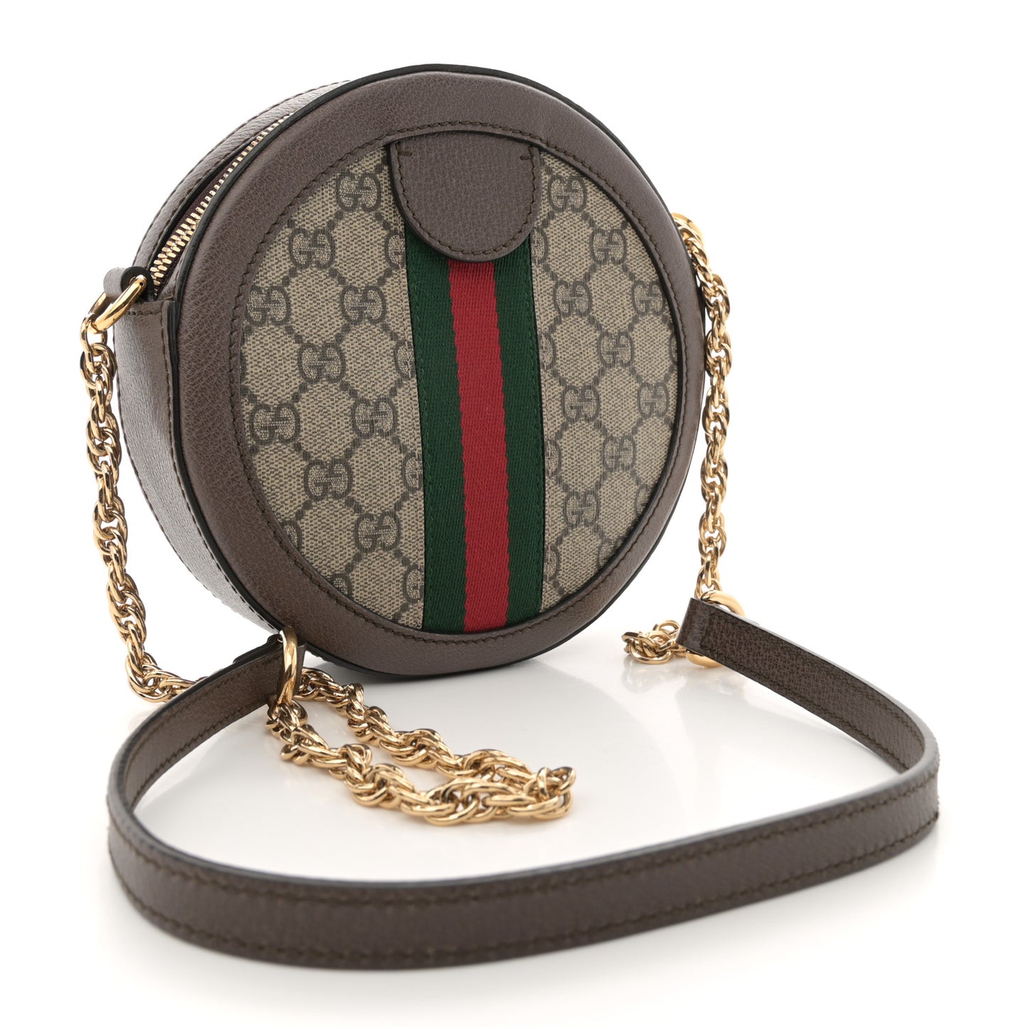GG Supreme Monogram Web Mini Ophidia Round Shoulder Bag Brown