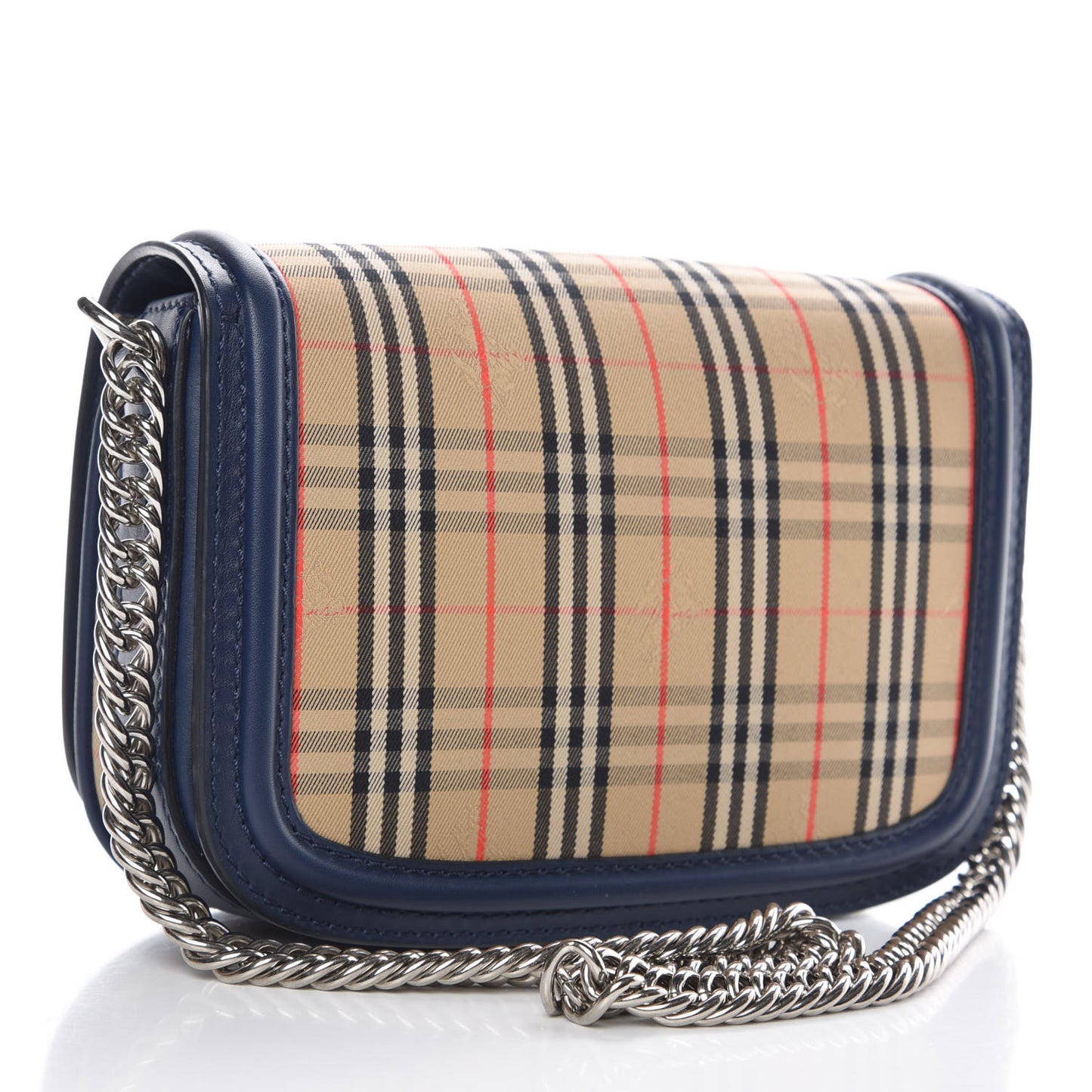 Smooth Calfskin 1983 Knight Check Grommet Chain Shoulder Bag Ink Blue