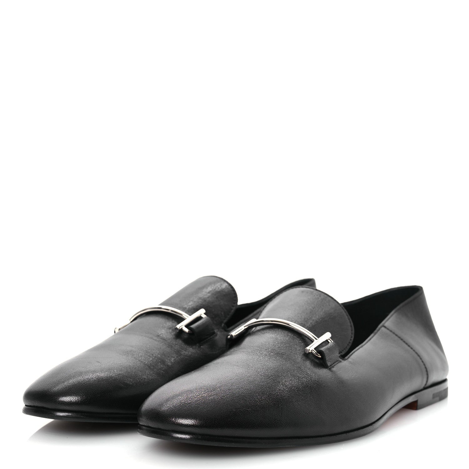 Hermes Goatskin Mens Saga Loafers 43.5 Black 4 of 11