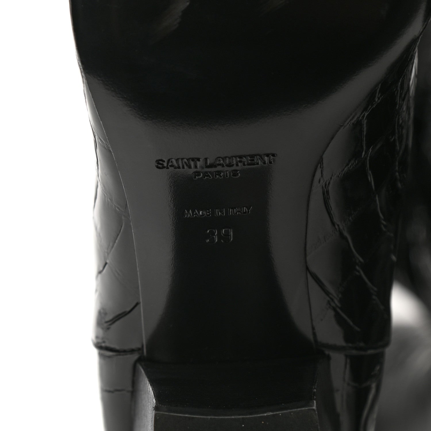 Saint Laurent Calfskin Crocodile Embossed Kim Thigh High Boots 39 Black 6 of 7