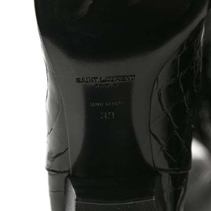 Saint Laurent Calfskin Crocodile Embossed Kim Thigh High Boots 39 Black 6 of 7