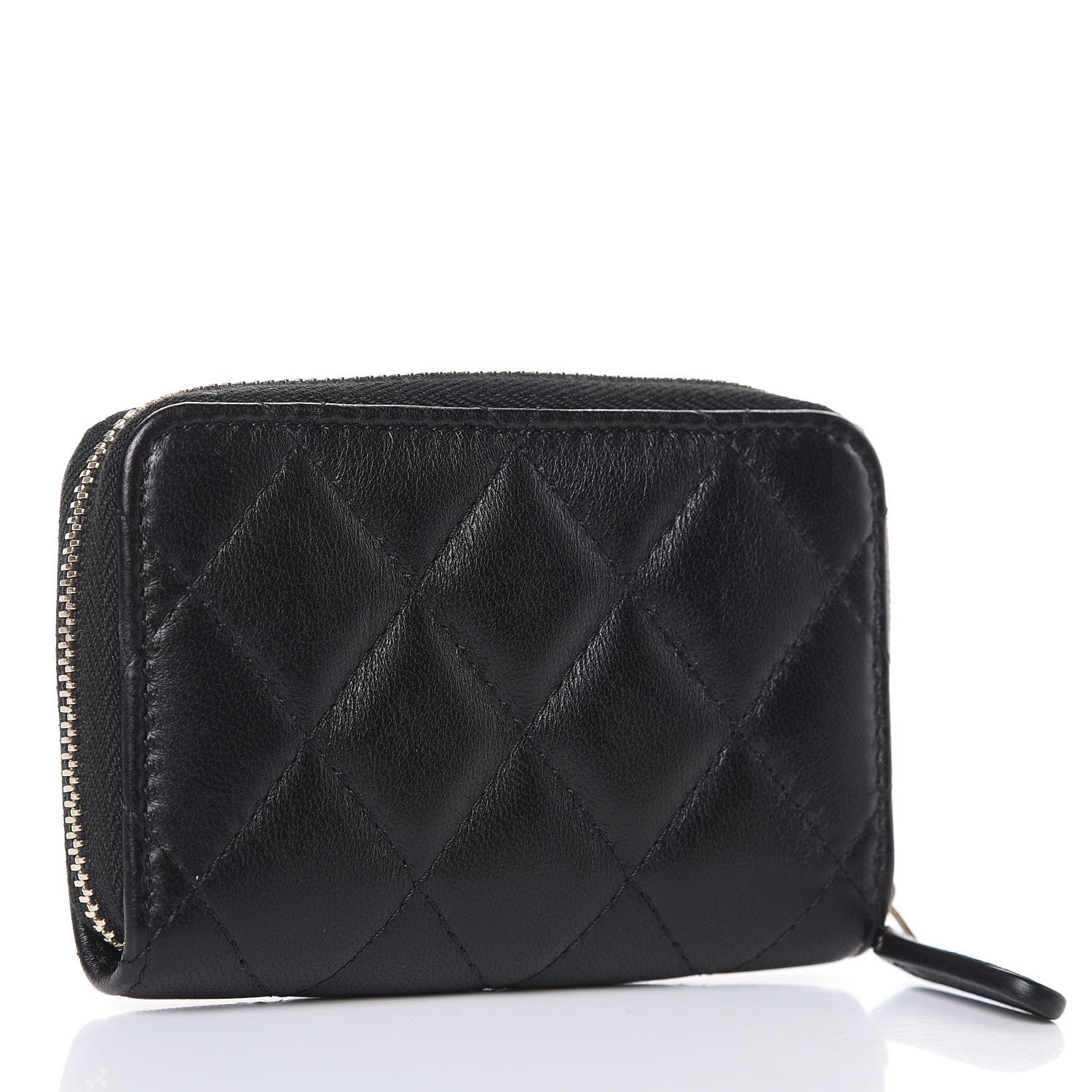 Chanel Lambskin Quilted Zip Around Coin Purse Wallet Black 3 of 7