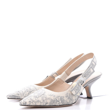 Christian Dior Cotton Ribbon Toile De Jouy J'Adior Slingback 65mm Pumps 37.5 Gray Stone 3 of 8