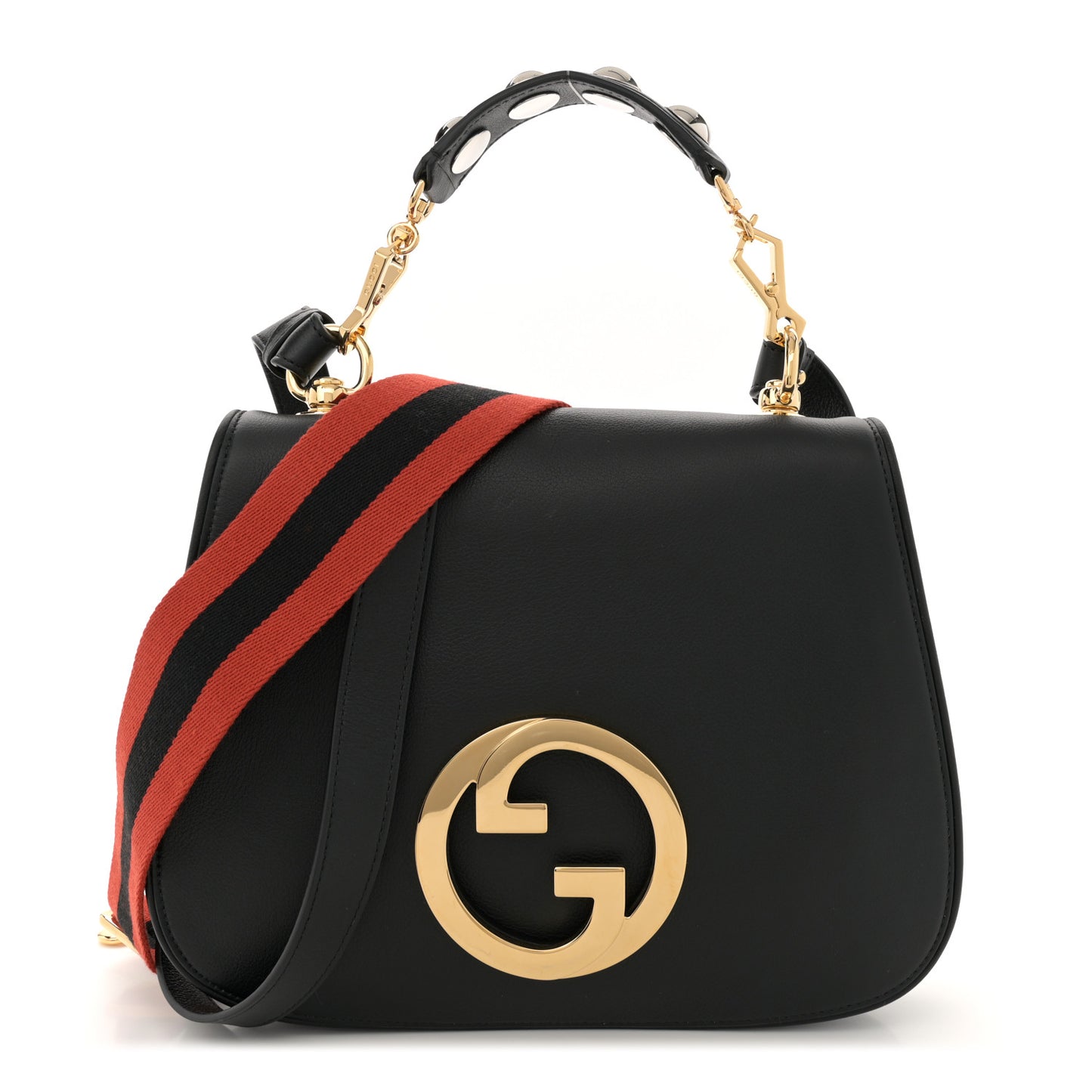 Roxy Calfskin Web Medium Studded Blondie Shoulder Flap Bag Black