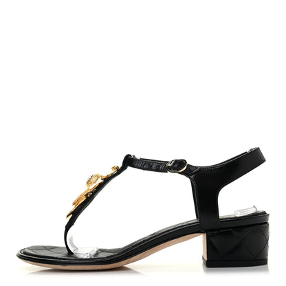 Chanel Calfskin Medallion CC Thong Sandals 37.5 Black 1 of 6