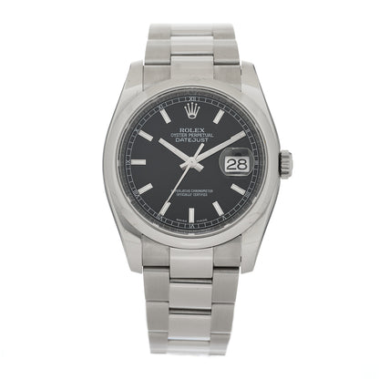 Rolex Stainless Steel 36mm Oyster Perpetual Datejust Watch Black 116200 1 of 4