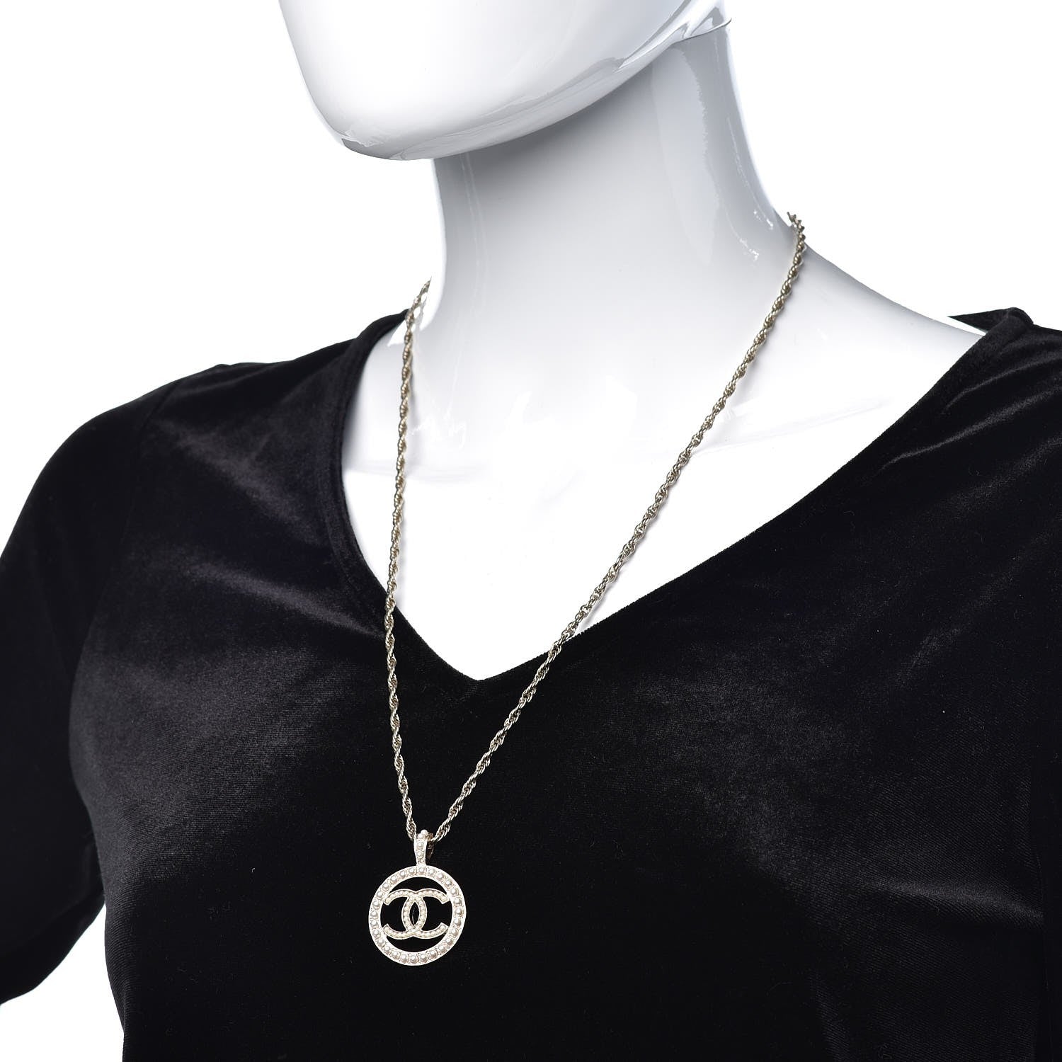 Chanel Pearl CC Medallion Necklace Gold 2 of 7