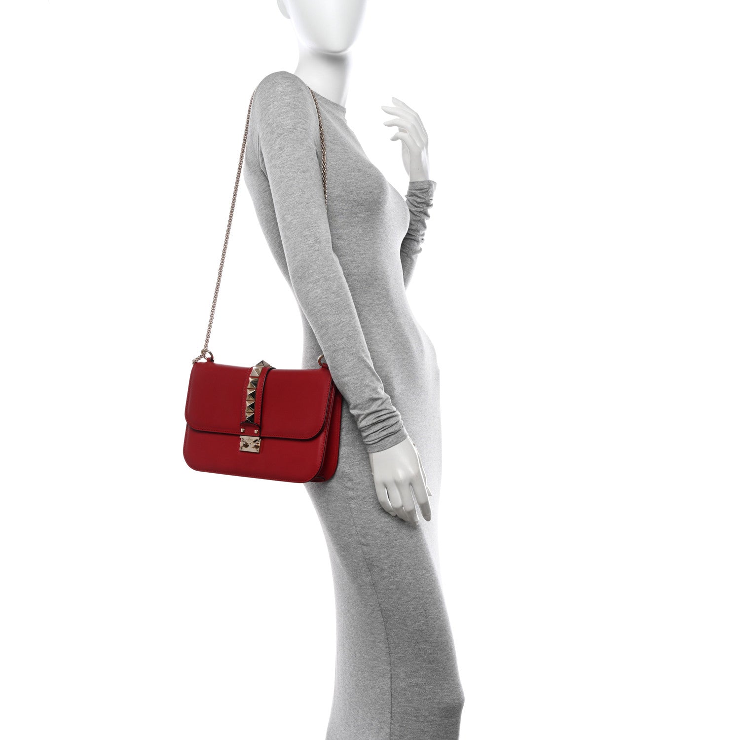 Valentino Garavani Vitello Medium Glam Lock Rockstud Flap Red 2 of 13