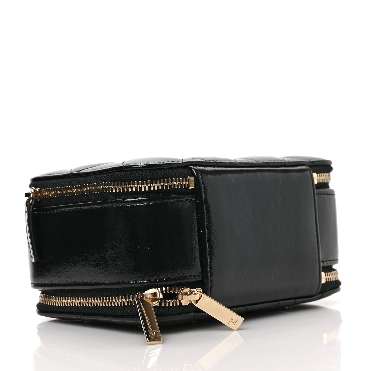 Patent Quilted Top Handle Small Vanity Case Black