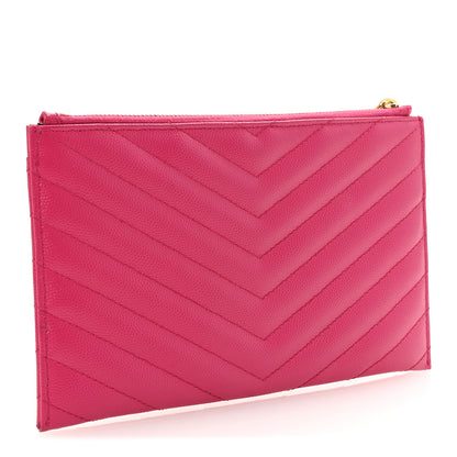 Saint Laurent Grain De Poudre Chevron Monogram Bill Pouch Fresh Fuxia 3 of 7