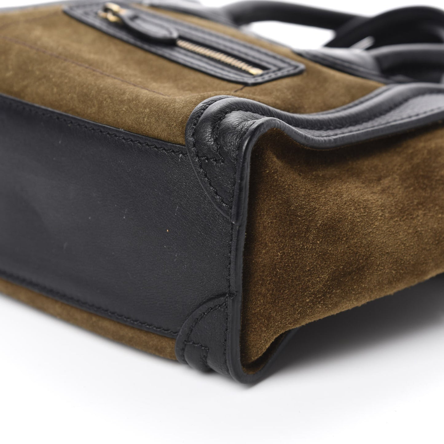 Smooth Calfskin Suede Bi-Color Nano Luggage Black Olive