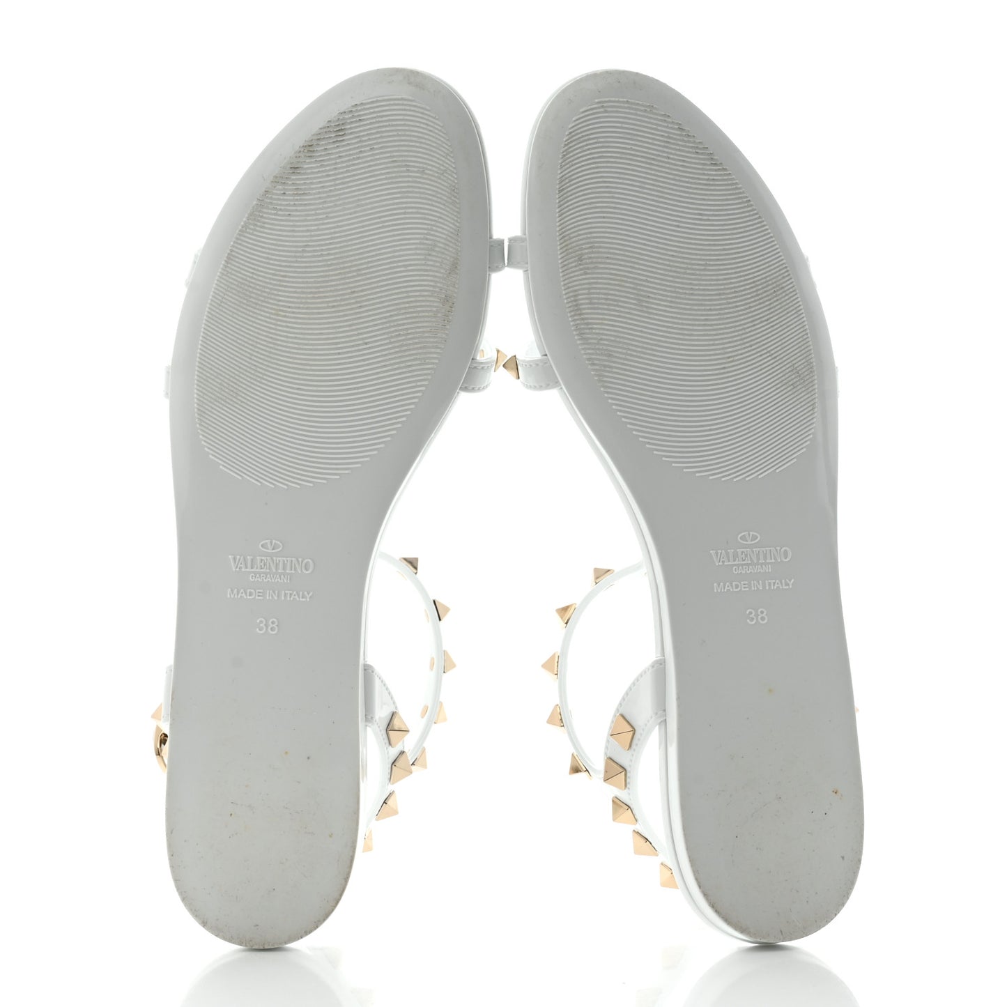 PVC Jelly Rockstud Caged Flat T-Strap Sandals 38 Optic White